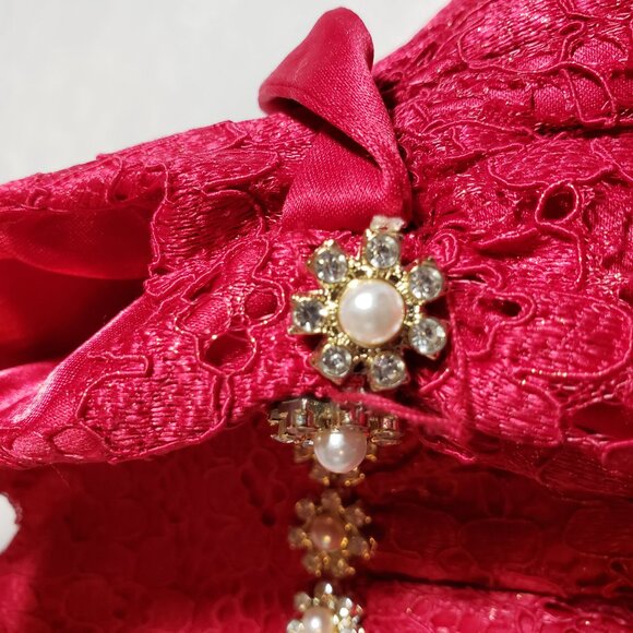 American Princess Embellish Party Dress Baby Girl 3 Mo Red Lace Textured Formal - Picture 6 of 9